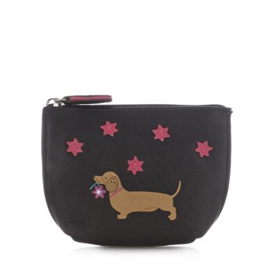 Black dog flower leather coin purse